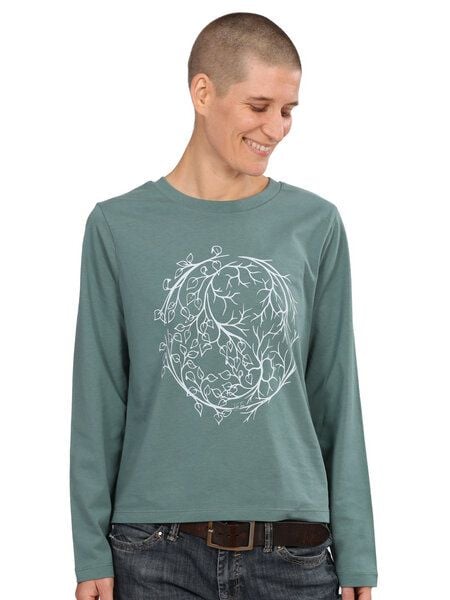Life-Tree Longsleeve aus Biobaumwolle Fairwear für Damen "YinYang" in Green Bay Grün von Life-Tree