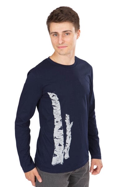 Life-Tree Longsleeve aus Biobaumwolle Fairwear für Herren "Birkenstamm" in Denim Blau von Life-Tree