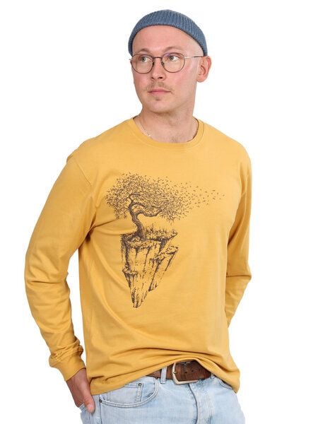 Life-Tree Longsleeve aus Biobaumwolle Fairwear für Herren "Maple Island" in Faded Yellow von Life-Tree