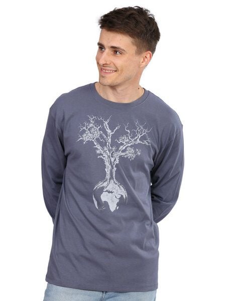 Life-Tree Longsleeve aus Biobaumwolle Fairwear für Herren "Weltenbaum" in Faded Navy Blau von Life-Tree