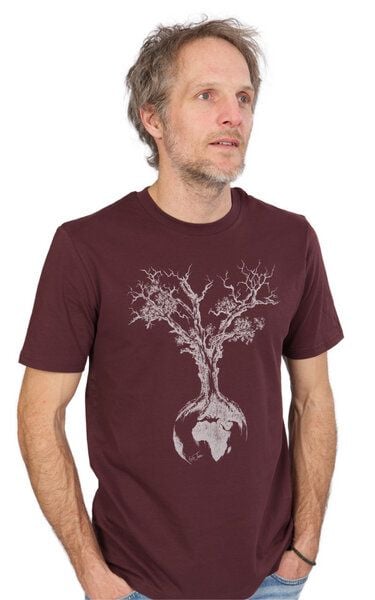 Life-Tree Organic Fairwear Shirt Men Weltenbaum | Red Brown / Natural Raw / India Ink Grey von Life-Tree