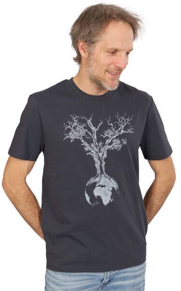 Life-Tree Organic Fairwear Shirt Men Weltenbaum | Red Brown / Natural Raw / India Ink Grey von Life-Tree