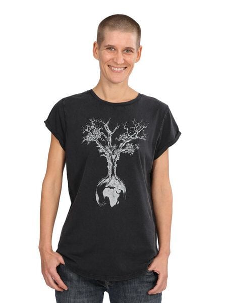Life-Tree Organic Fairwear Shirt Women Washed Black Weltenbaum von Life-Tree