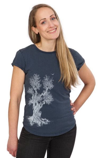 Life-Tree Organic Fairwear Shirt Women Washed Blue Olive Tree von Life-Tree