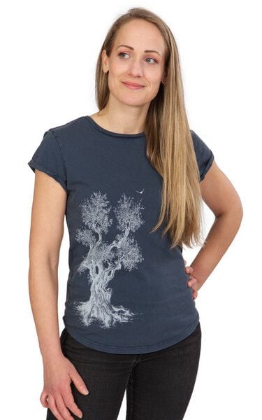 Life-Tree Organic Fairwear Shirt Women Washed Blue Olive Tree von Life-Tree