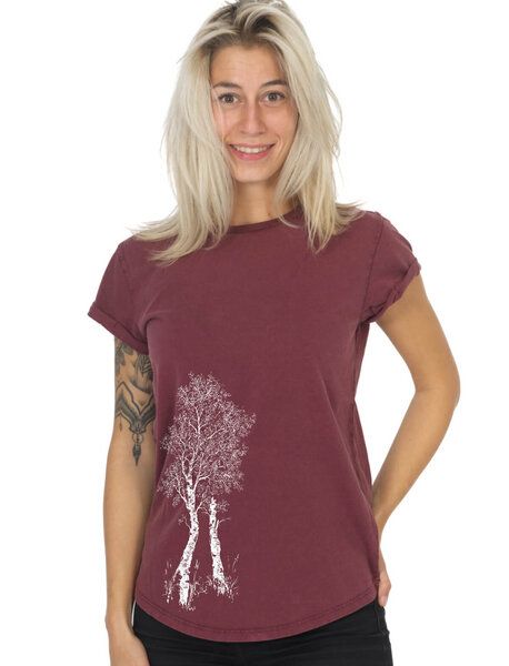 Life-Tree Shirt aus Biobaumwolle Fairwear für Damen "Birke" in Washed Blue/Washed Red/Washed Green/Berry Red von Life-Tree