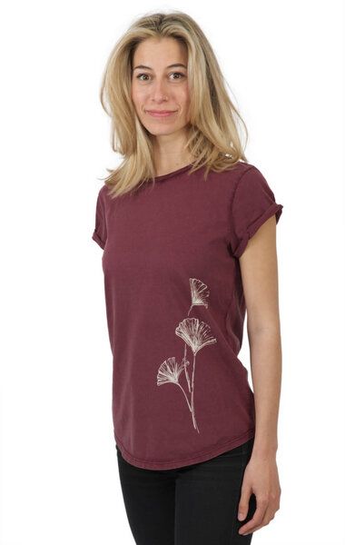 Life-Tree Shirt aus Biobaumwolle Fairwear für Damen "Ginkgo" in Washed Red/ Washed White von Life-Tree