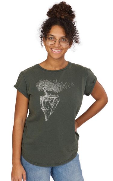 Life-Tree Shirt aus Biobaumwolle Fairwear für Damen "Maple Island" in Washed Green/Washed Blue/Washed Red von Life-Tree