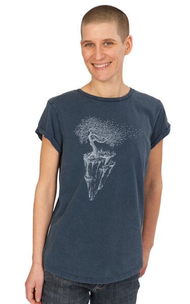 Life-Tree Shirt aus Biobaumwolle Fairwear für Damen "Maple Island" in Washed Green/Washed Blue/Washed Red von Life-Tree