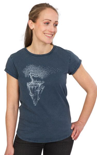 Life-Tree Shirt aus Biobaumwolle Fairwear für Damen "Maple Island" in Washed Green/Washed Blue/Washed Red von Life-Tree