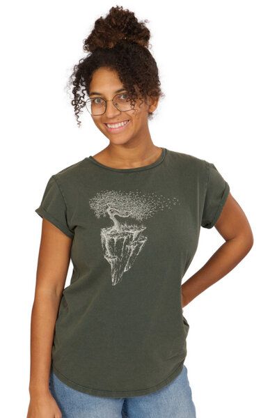 Life-Tree Shirt aus Biobaumwolle Fairwear für Damen "Maple Island" in Washed Green/Washed Blue/Washed Red von Life-Tree