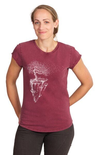 Life-Tree Shirt aus Biobaumwolle Fairwear für Damen "Maple Island" in Washed Green/Washed Blue/Washed Red von Life-Tree