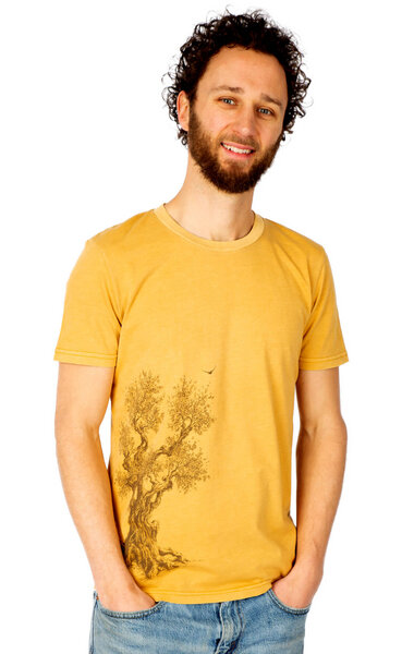 Life-Tree Shirt aus Biobaumwolle Fairwear für Herren "Olive Tree" in Ocre-Gelb von Life-Tree