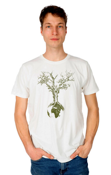 Life-Tree Shirt aus Biobaumwolle Fairwear für Herren "Weltenbaum" in Washed Green/Black/White von Life-Tree