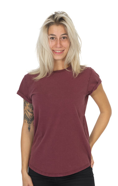 Life-Tree Shirt aus Biobaumwolle für Damen "Basic" Stone Washed Green/White/Red/Blue von Life-Tree