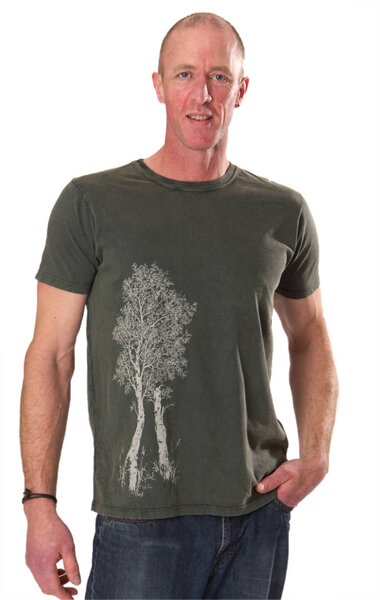 Life-Tree Shirt aus Biobaumwolle für Herren "Birke" in Washed Green/Blue von Life-Tree