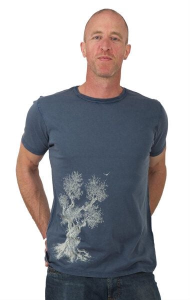 Life-Tree Shirt aus Biobaumwolle für Herren "Olive Tree" in Washed Green/Blue von Life-Tree