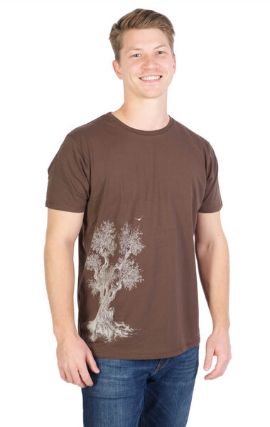 Life-Tree Shirt aus Biobaumwolle für Herren "Olive Tree" in Washed Green/Brown von Life-Tree