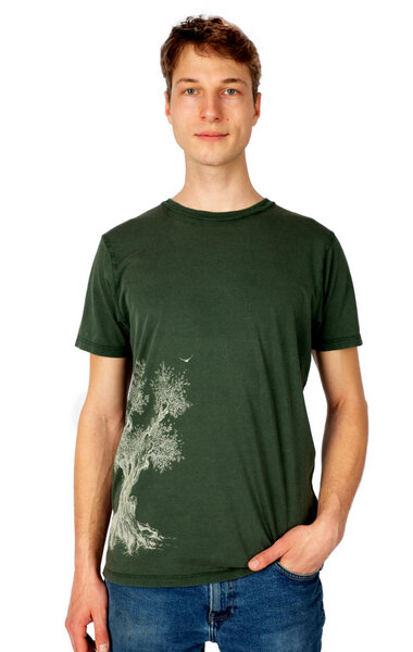 Life-Tree Shirt aus Biobaumwolle für Herren "Olive Tree" in Washed Green/Brown von Life-Tree