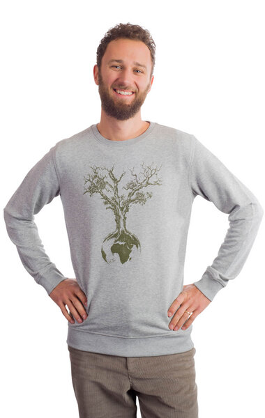 Life-Tree Sweater aus Biobaumwolle Fairwear für Herren "Weltenbaum" in Heather Grey von Life-Tree