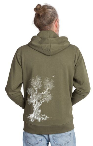 Life-Tree Zipper aus Biobaumwolle Unisex "Olive Tree" in Khaki von Life-Tree