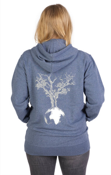 Life-Tree Zipper aus Biobaumwolle für Damen "Weltenbaum" in Dark Heather Grey/Heather Blue von Life-Tree