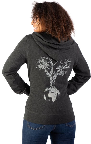 Life-Tree Zipper aus Biobaumwolle für Damen "Weltenbaum" in Dark Heather Grey/Heather Blue von Life-Tree