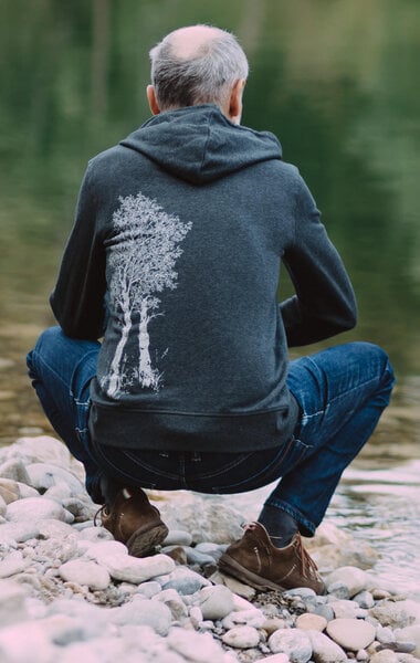 Life-Tree Zipper aus Biobaumwolle für Herren "Birke" in Dark Heather Grey/Heather Blue von Life-Tree