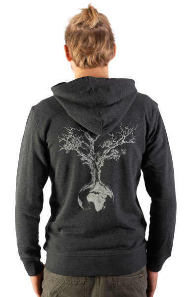Life-Tree Zipper aus Biobaumwolle für Herren "Weltenbaum" in Dark Heather Grey/Heather Blue von Life-Tree