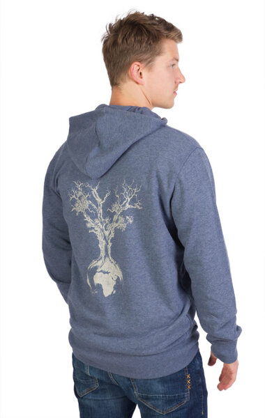 Life-Tree Zipper aus Biobaumwolle für Herren "Weltenbaum" in Dark Heather Grey/Heather Blue von Life-Tree