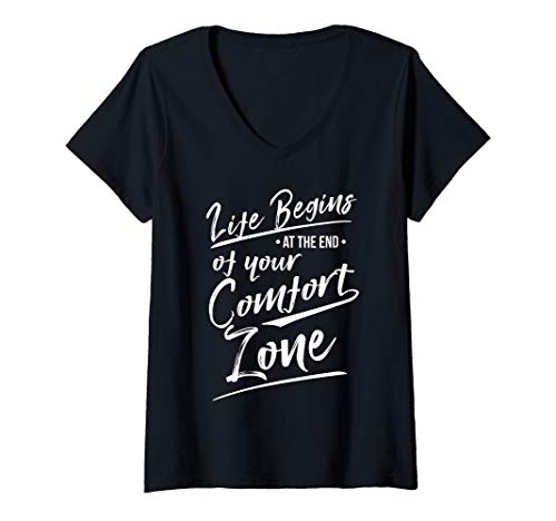 Damen Life begins at the end of your comfort zone T-Shirt mit V-Ausschnitt Damen Life begins at the end of your comfort zone T-Shirt mit V-Ausschnitt von Life begins at the end of your comfort zone, idee