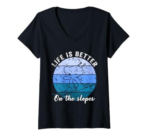 Damen Life is Better On The Pistes Vintage Skifahrer Skifahrer Liebhaber Ski T-Shirt mit V-Ausschnitt Damen Life is Better On The Pistes Vintage Skifahrer Skifahrer Liebhaber Ski T-Shirt mit V-Ausschnitt von Life is Better On The Slopes Skiing Lovers Tees