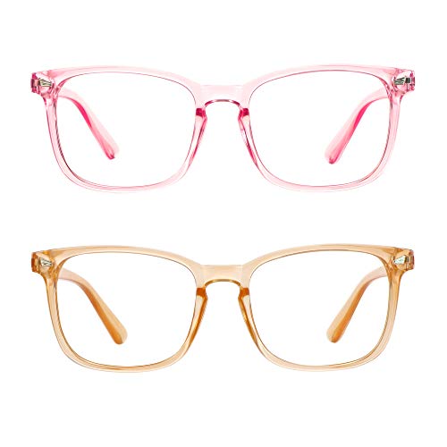 LifeArt 2 Paar Blaulichtblockierende Brille, Anti-Augenbelastung, Computer-Lesebrille mit Federscharnier, Gaming-Brille, TV-Brille für Damen und Herren (Champagner & Pink, keine Vergrößerung) von LifeArt