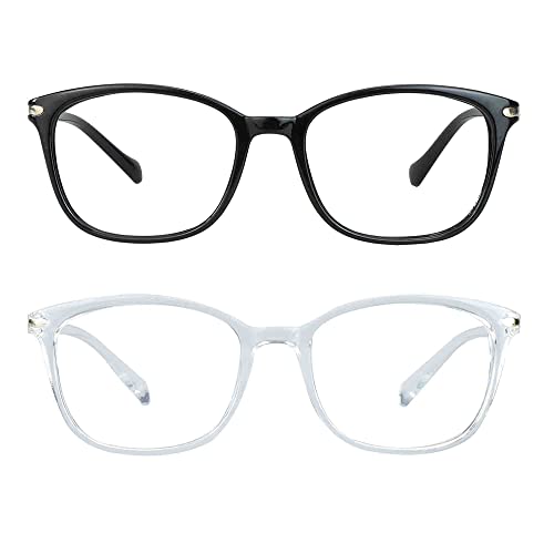 LifeArt 2 Pairs Blue Light Blocking Brille, Anti Eyestrain, Computer Lesebrille, Gaming Brille, TV Brille für Frauen Männer, Anti Glare (Schwarz+Klar, keine Vergrößerung) von LifeArt