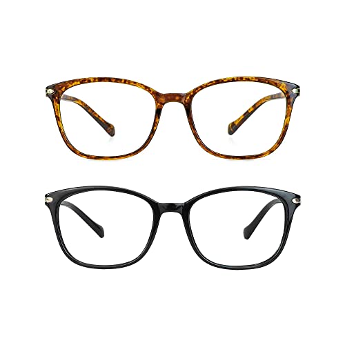 LifeArt 2 Pairs Blue Light Blocking Brille, Anti Eyestrain, Computer Lesebrille, Gaming Brille, TV Brille für Frauen Männer (Schildkröte+Schwarz, keine Vergrößerung) von LifeArt