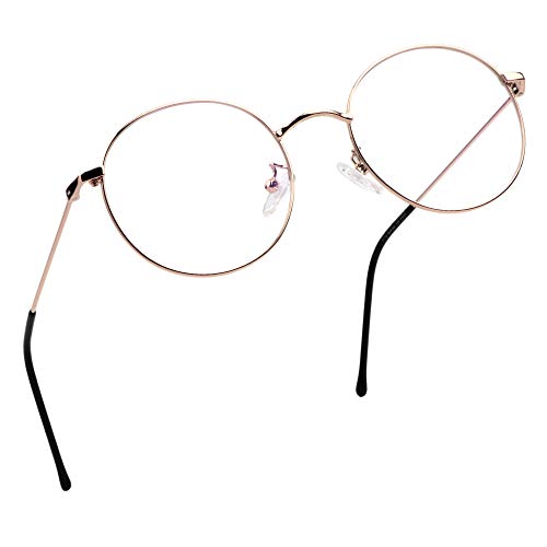 LifeArt Lese von Gläsern | Blaulichtfilter Brille Frauen | Computerbrille Männer | Runde Metallgestell Anti-Augen-Müdigkeit Gläsern (Roségold, Nein Vergrößerung) von LifeArt