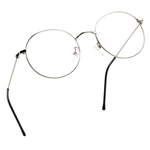 LifeArt Lese von Gläsern | Blaulichtfilter Brille Frauen | Computerbrille Männer | Runde Metallgestell Anti-Augen-Müdigkeit Gläsern (Silber, 0.25 Vergrößerung von LifeArt