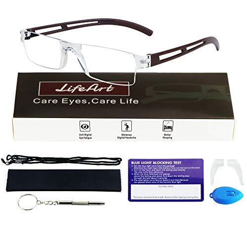 LifeArt Lesebrille, Blaulicht blockierende Brille, Computer Lesebrille für Damen Herren, Mode Rechteck Brillenrahmen (Braun, 1.75 Vergrößerung) von LifeArt