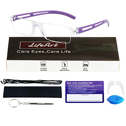 LifeArt Lesebrille, Blaulicht blockierende Brille, Computer Lesebrille für Damen Herren, Mode Rechteck Brillenrahmen (Lila, 3.00 Vergrößerung) von LifeArt