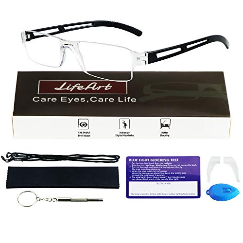 LifeArt Lesebrille, Blaulicht blockierende Brille, Computer Lesebrille für Damen Herren, Mode Rechteck Brillenrahmen (Schwarz, 2.75 Vergrößerung) von LifeArt