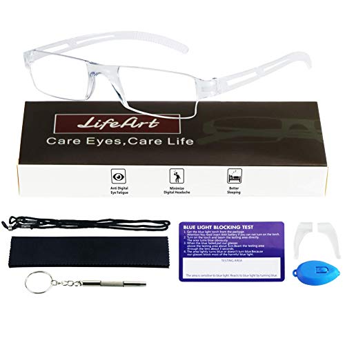 LifeArt Lesebrille, Blaulicht blockierende Brille, Computer Lesebrille für Damen Herren, Mode Rechteck Brillenrahmen (Transparent, 2.00 Vergrößerung) von LifeArt