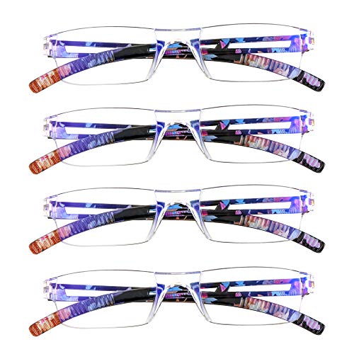 LifeArt Lesebrillen, Blaulicht-Blockierbrille, Computer-Lesebrille für Damen und Herren, Brillengestell mit rechteckigem Mode-Design (4 blaue Blume, 1.75) von LifeArt