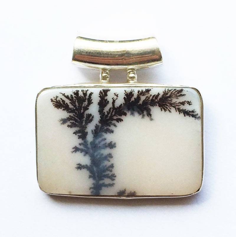 Dendriten Malere Achat Anhänger in Silber Länglichen Rahmen von LifeIsAGiftShop