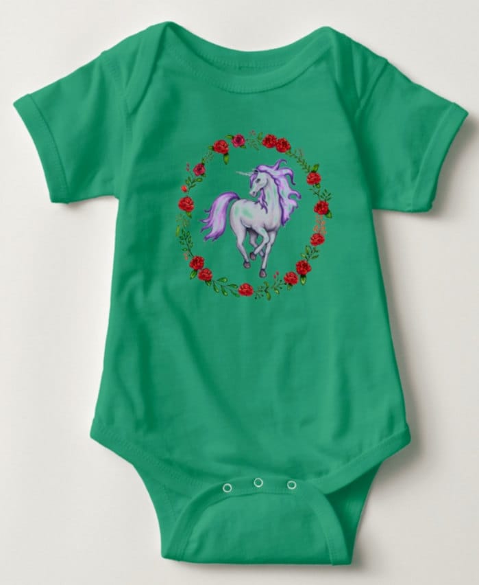 Lavendel Einhorn Kelly Grünen Baumwoll-Jersey-strampler Für Einen 18 Monate Alten von LifeIsAGiftShop
