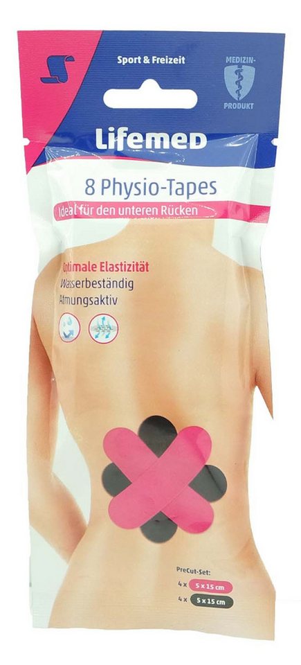 LifeMed Bandage 8 "Lifemed" Physio-Tapes 15 cm x 5 cm farbig sortiert "Unterer Rücken" (Stück, 8-tlg., Physio-Tapes), Kinesiologie Kinesio Tape Physio Sport Taping-Zerrung Sporttape Kinesi von LifeMed