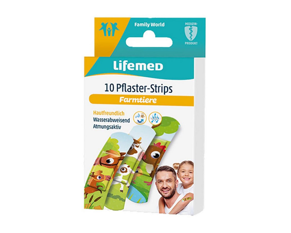 LifeMed Wundpflaster 10 "Lifemed" Pflaster-Strips 6,0 cm x 1,7 cm "Farmtiere" (Set, 10 St., Kinderpflaster), Fingerverband Pflasterstrips Kinderpflaster von LifeMed