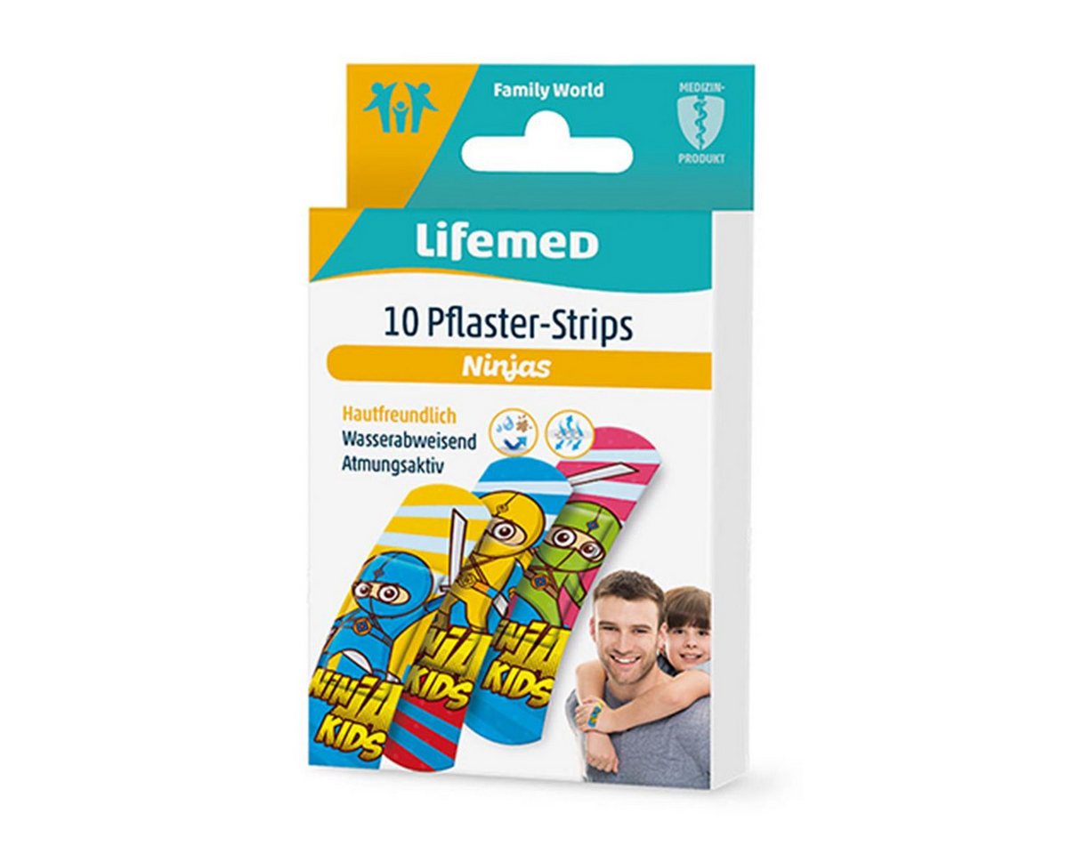LifeMed Wundpflaster 10 "Lifemed" Pflaster-Strips 6,0 cm x 1,7 cm "Ninjas" (Set, 10 St., Kinderpflaster), pflasterverband Kinderpflaster Kunterbunt von LifeMed