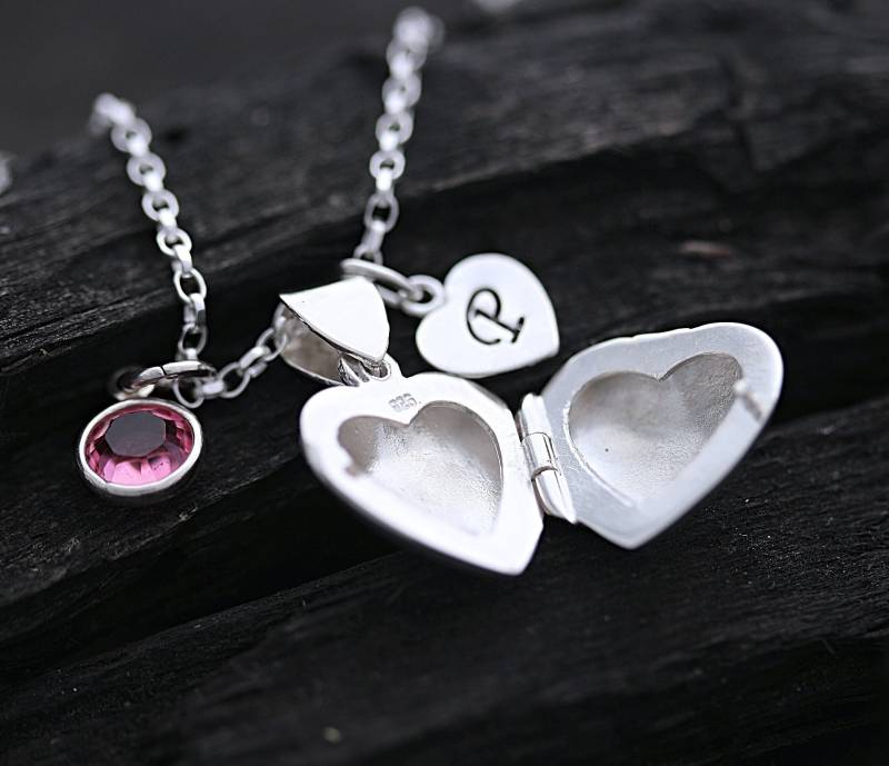 925 Sterling Silber Herz Locket Halskette, Wählen Sie Kette Initial Birthstone. Kleine Schmuck. 17 von LifeOfSilver