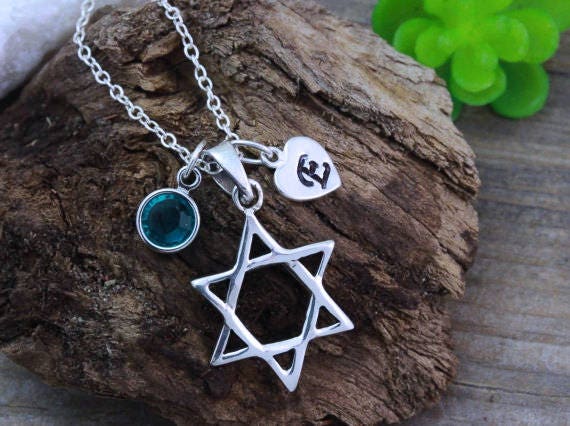Sterling Silber Davidstern Halskette Personalisierte Initial & Birthstone. Dicke Kette Herren. Dünne Damen, Kinder Stern Von David. R052 von LifeOfSilver