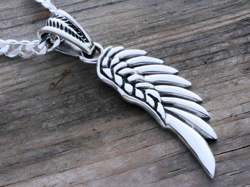 Herren Flügel Halskette - Sterling Silber Engel Anhänger, | Gravur Nicht Inklusive. Erinnerungsgeschenk. Dicke Herrenkette Empfohlen. Nr. 41 von LifeOfSilver